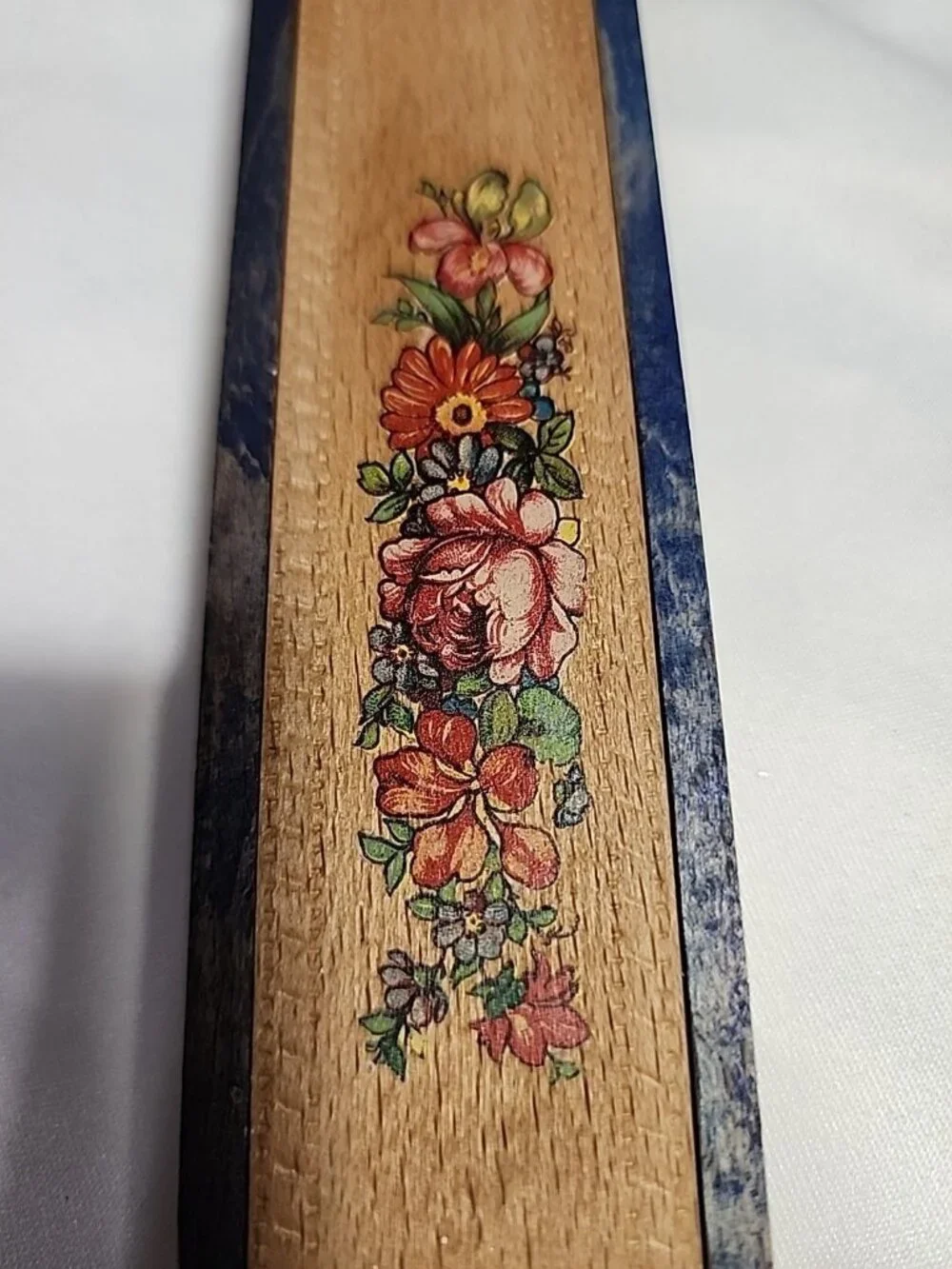 VTG German Wooden Pencil Box Sliding Lid Office Desk Decor Floral Cottagecore